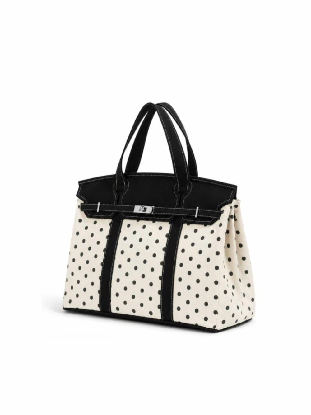 The Boatkin Canvas Tote Bag – Spacious Bag Black & White Polkadot